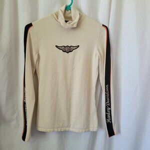 Harley Davidson Women's XS Turtleneck Sweater Beige w/Logo long sleeves EUC